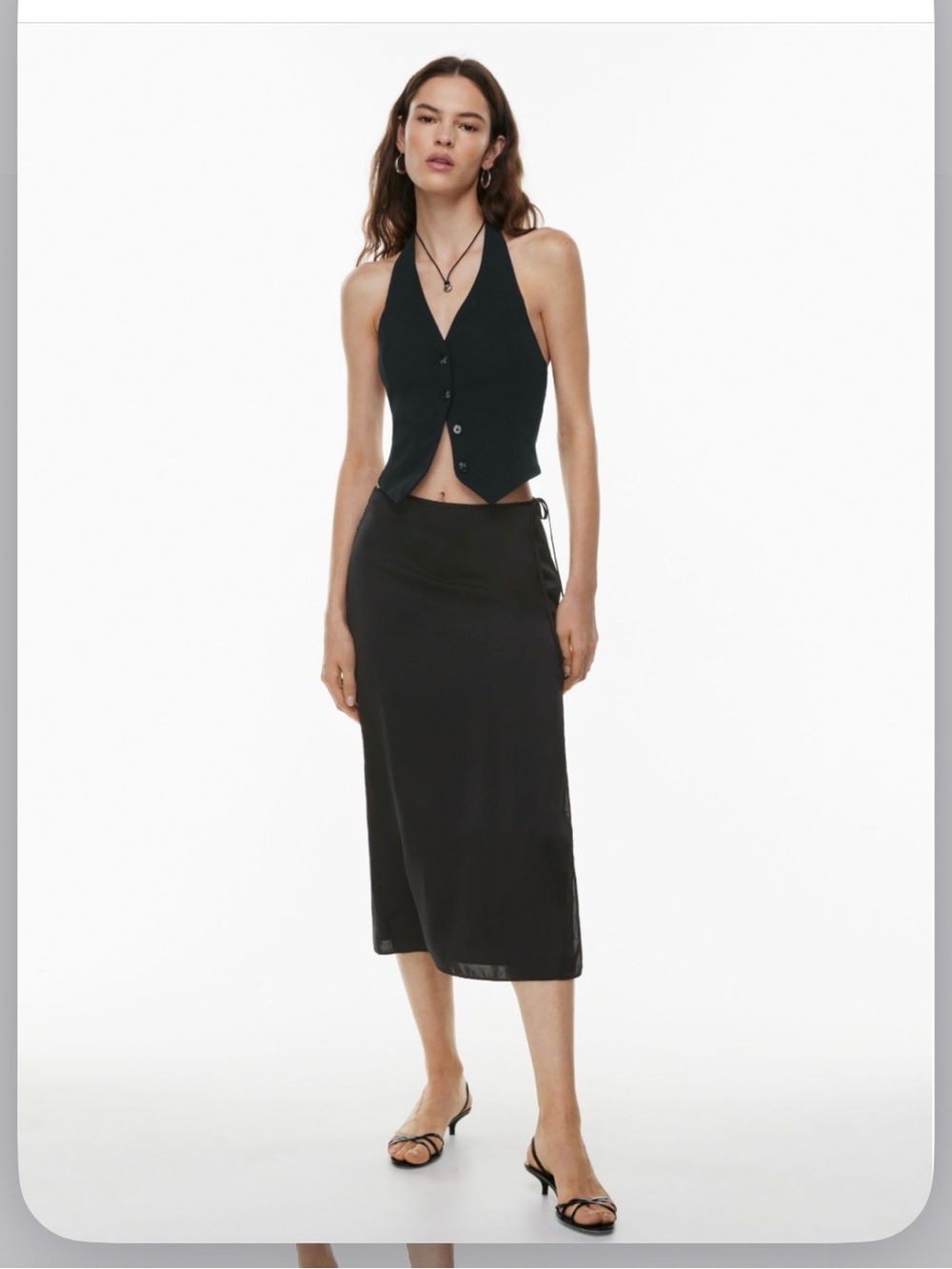 Aritzia Black Midi Satin Slip Skirt